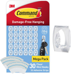 Command Decorating Clips, Pack of 20 Mini Hooks and 24 Small Strips, Transparent - Hanging Clips for Decorations and Fairy Lights, Wall Adhesive - Damage Free