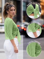 Love My Fashions Women’s Fish Net Knitted Tie Up Bolero Shrug Top Ladies 3/4 Sleeve One Size Fits All