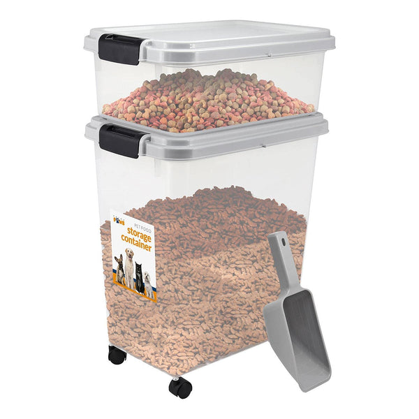 2pcs Pet Food Storage Set – BPA-Free Stackable 13L + 37.5L Dry Food Bins with Casters & Scoop | Moisture-Proof Dog & Cat Food Containers