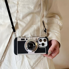 Phone Case: Creative Retro Camera Design Phone Case Women 3D Full Coverage with Detachable Strap Compatible with iPhone 11 12 13 14 15 16 17 Series Perfect Holiday Gift Idea