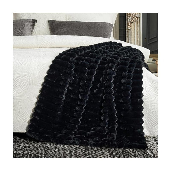 Chunky Cord Throw Blanket Ribbed Faux Fur, Thick Fleece Blanket Throws Decorative Winter Warm Blanket Ultra Soft Warm Sofa Throw Blanket for Bedroom Living Room UK Free Shipping