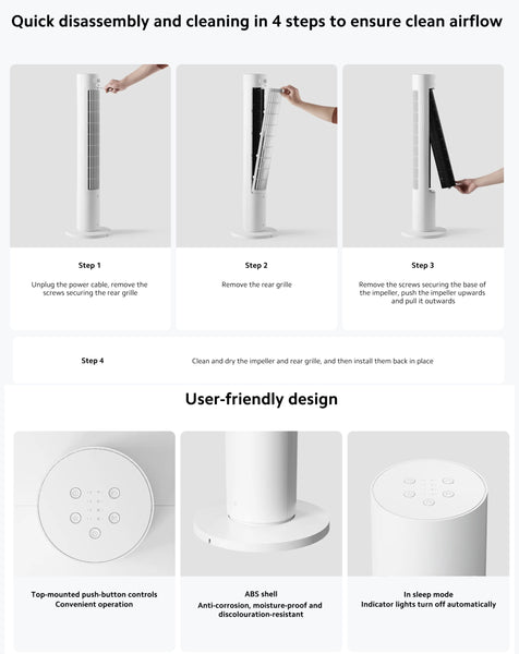 Xiaomi 2 Intelligent Tower Fan, 150° Rotating Tower Fan with Intelligent App Control, 3 Modes, Range 10 m, Energy Efficient