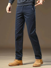 Men's Bedford Classic Fit Stretch Khaki Dress Pants, Casual Trousers, Suitable for Business Occasions, Daily Wear, and Outings in Spring and Autumn