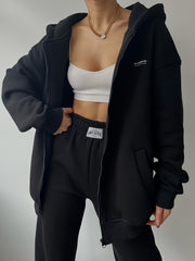New Women'S Two-Piece Outfit Featuring a Casual Solid Color Hoodie And Sweatpants, Including a Zip-Up Hoodie And Matching Solid Color Joggers