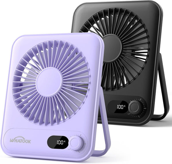 WHATOOK Mini Desk Fan USB: 2000Mah Rechargeable Ultra Quiet 1-100 Speeds Desktop Fans with LED Display, 3-10H Runtime, Child-Safe Grille Cooling Small Portable Table Fan for Home, Office & Travel