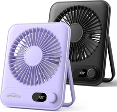 WHATOOK Mini Desk Fan USB: 2000Mah Rechargeable Ultra Quiet 1-100 Speeds Desktop Fans with LED Display, 3-10H Runtime, Child-Safe Grille Cooling Small Portable Table Fan for Home, Office & Travel