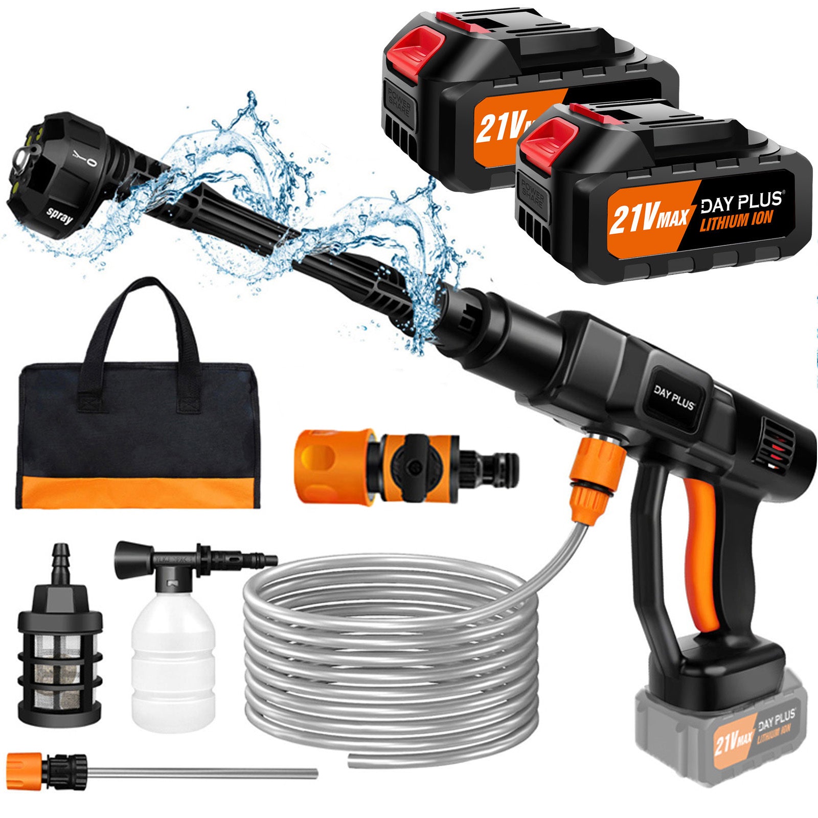 Cordless Pressure Washer, Portable Pressure Washer with 2PCS Batteries,6-in-1 Adjustable Nozzle, 16.4FT Hose Pressure Cleaner for Car/Floor/Garden Cleaning & Watering