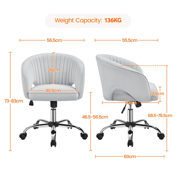Costoffs Office Chair Tufted Desk Chair with Height Adjustable Seat, Swivel Barrel Accent Chair with Rolling Wheels for Home Office, Pink/White/Cream/Dark Grey/Light Grey