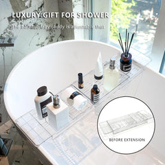 Bathroom Countertop Storage Rack, Practical Shelf, Expandable Bathtub Tray Adjustable Length Clear Bathtub Bridge Rack, Plastic Bath Shelf, Bathroom Accessories Storage, 56.5~80*18*4.5CM