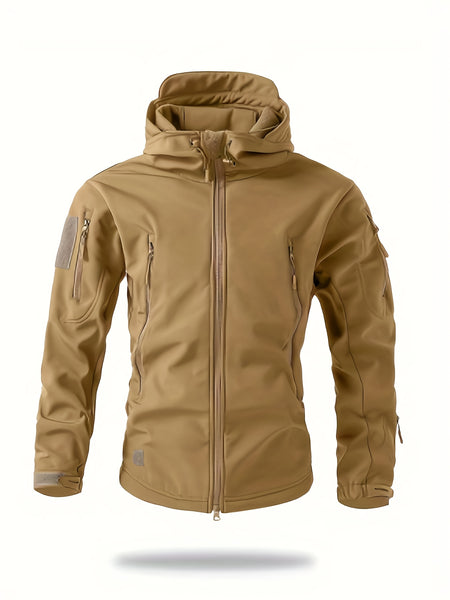 Men'S Winter Soft Shell Jacket with a Hood, Featuring Pockets And a Solid Color, Suitable for Outdoor Wear