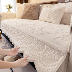 1pc Heavy-Duty Sofa Cover - Beige Floral & Leaf pattern, Non-Slip Couch Protector with Pet-Friendly One-Piece Design, Machine Washable for Living Room, Bedroom, Office - Fits Most Single/Double/Three/Four-Seater Sofas - Modern Home Decor, Sofa for Living