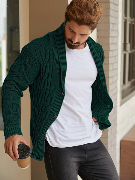 Men'S Solid Cable Knit Cardigan Fall Winter Button-Up Knit Coat