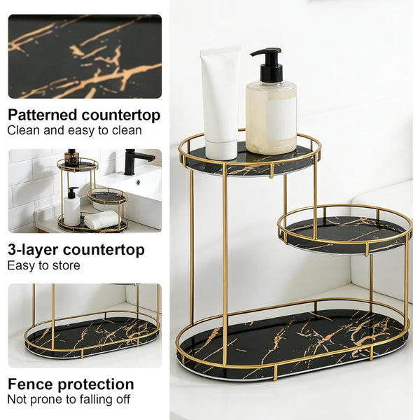 Large 3-Tier Bathroom Organizer with Metal Frame - Perfect for Cosmetics, Perfumes, Skincare & Toothbrushes - Durable Cast Iron, Washable UV Panel