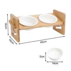 Pets Dog/Cat Bowls with Stand, 1/2/3 Bowls Adjustable Height Elevated Feeder Bowls for Cats and Small Dogs, Wooden Raised Feeding Bowls with Stand