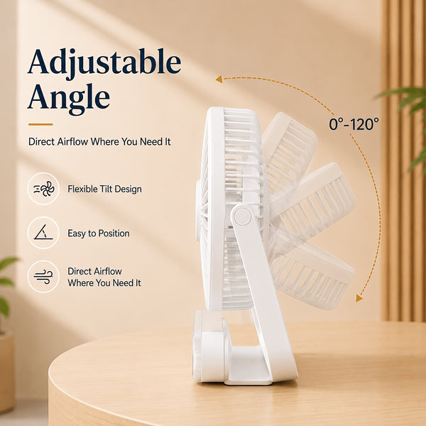 USB Desk Fan, 5000Mah [15H Max Working Time] Ultra Quiet Battery Operated Small USB Fan with Strong Wind, 180° Tilt Foldable And 5 Speeds Adjustable, Battery Powered Mini Personal Fan for Office Bedroom Desktop - Gift