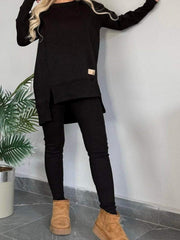 Casual fashion sets - fleece two-piece set, long-sleeved top and pants, available in various colors, casual suits, trendy fashion, suitable for wearing at home in autumn and winter, Women's long pants set, home clothing, autumn fashion, unique two-pi