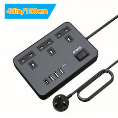 Power Supply 7in 1 Flat Plug Power Socket Outlet Extension Lead, 4 USB Slots Charging Ports Extension Socket, Multi Socket Power Board