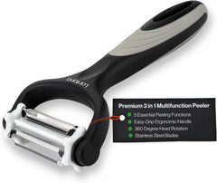 Lantana Potato Peeler + Micro-Serrated Veg Peeler + Julienne Slicer - 3 in 1 for Speed Peeling of Fruit & Vegetable - Black/Grey/Stainless Steel