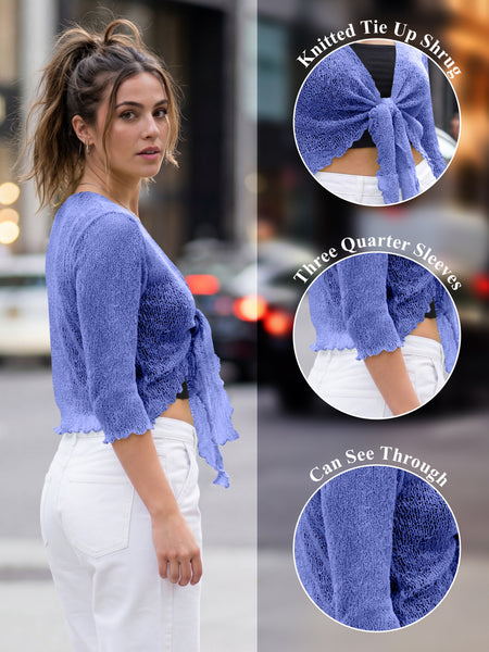 Love My Fashions Women’s Fish Net Knitted Tie Up Bolero Shrug Top Ladies 3/4 Sleeve One Size Fits All