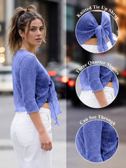 Love My Fashions Women’s Fish Net Knitted Tie Up Bolero Shrug Top Ladies 3/4 Sleeve One Size Fits All