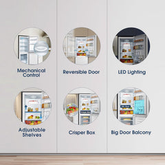Fridgemaster MC50175A 50Cm Freestanding 60/40 Fridge Freezer - 175-Litre Capacity with Crisper Box - Reversible Door - LED Lighting- 4 Star Freezer Rating - White - E Rated