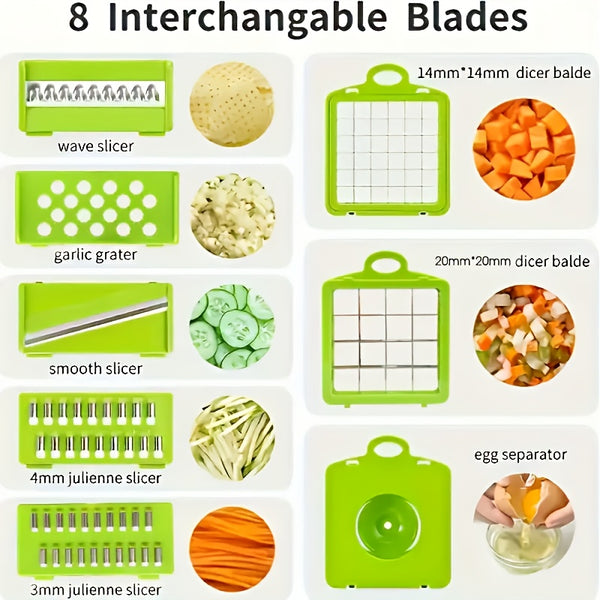 A Versatile Kitchen Gadget That Offers 16 Functions for Making Salads, Fruits, And Vegetables, Featuring Tools Like a Peeler, Cutter, Slicer, Dicer, And Chopper