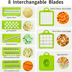 A Versatile Kitchen Gadget That Offers 16 Functions for Making Salads, Fruits, And Vegetables, Featuring Tools Like a Peeler, Cutter, Slicer, Dicer, And Chopper