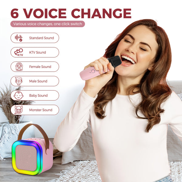 [Wireless Speakers] Wireless Speakers, Portable Speakers, Dual Microphones, RGB Lighting Effects, Multiple Voice-Changing Modes, Suitable for Family Gatherings, Birthday Parties, Outdoor Beaches, And Home Karaoke Machines