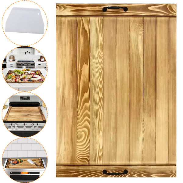 Stove Cover, Wood Stove Top Cover Board, 56 x 75 CM, Brown, Noodles Board for Gas Stove, Kitchen Countertop