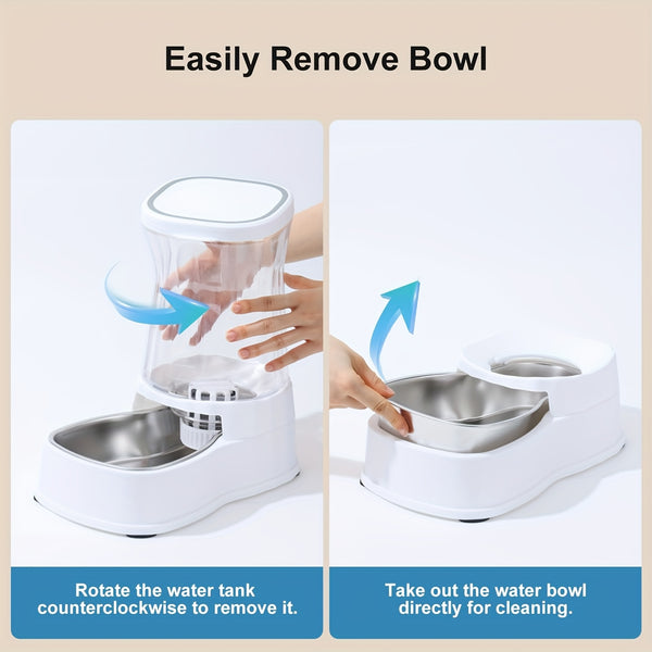 Pet Water Dispenser 3.85L Gravity Automatic Feeding, 304 Stainless Steel Bowl, Removable And Washable, Uncharged, No Battery, For Medium/ Large-Sized Dogs & Cats & Other Pets