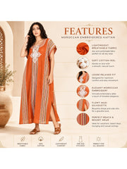 Women Boho Kaftan Dress Long Embroidered Beach Cover Up Lightweight Summer Kaftan Maxi Dress Loose Fit Swimwear Cover Up Holiday Beachwear Gandouri
