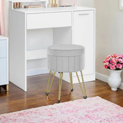 Storage Ottoman, Velvet Dressing Table Stool, 39 X 44.4 Cm (Dia. X H), Round Storage Stool Seat, 4 Metal Legs, For Dressing Room, Living Room, Bedroom