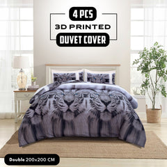 4pcs Printed Duvet Cover Set, Soft Comfortable Multi-design Printed Bedding Set, For Bedroom, Guest Room (1 Fitted sheet + 2 Pillowcases + Without Core) Trendy Design, Soft Fabric, Brushed Material, Lightweight
