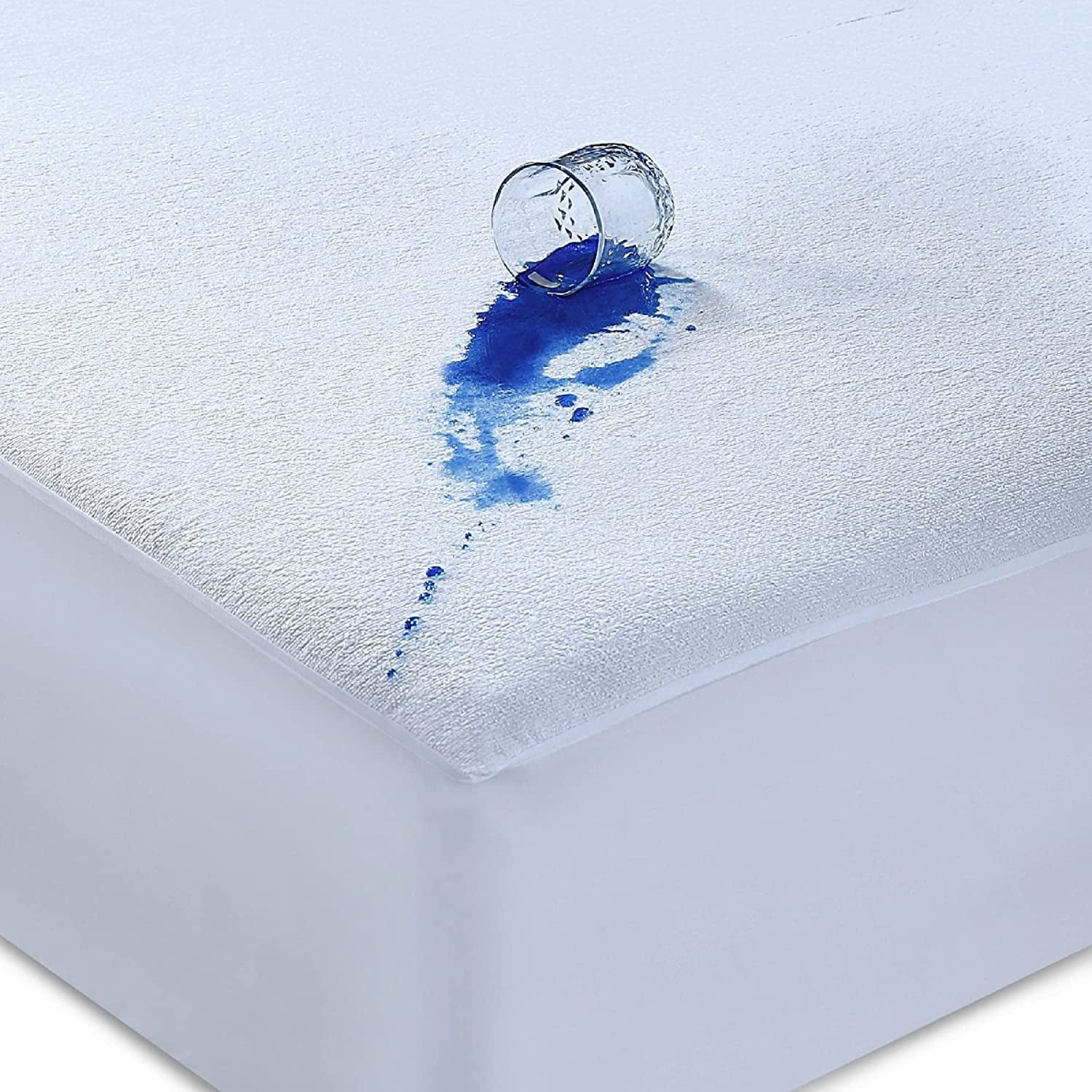 Caroline Shatuik 100% Waterproof Mattress Protector Double-30Cm Extra Deep Stretch Skirt Non-Noisy Terry Top Fitted Mattress Protector Double Bed Cover(137X190Cm)