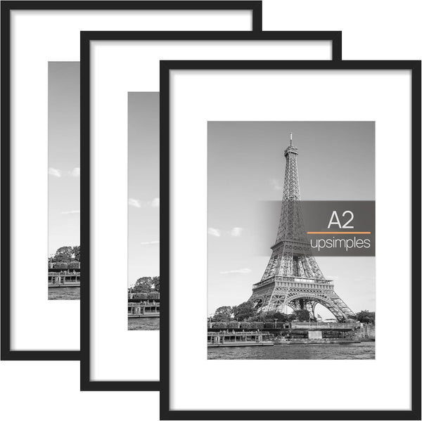 3 Pack A4 Picture Frame, A4 Black Picture Frames 21 X 29,7 Cm, Frame Wall Hanging Landscape or Portrait Orientation