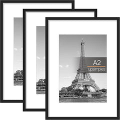 3 Pack A4 Picture Frame, A4 Black Picture Frames 21 X 29,7 Cm, Frame Wall Hanging Landscape or Portrait Orientation