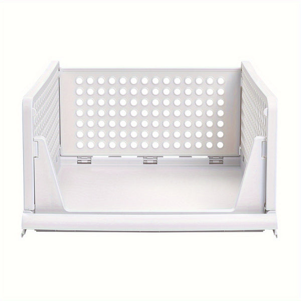 4 Pack Stackable Folding Clothing Storage Basket Drawers Wardrobe Closet Organizer Plastic Clothes Partition Shelf Stackable Hamper Bathroom, Bedroom, Office