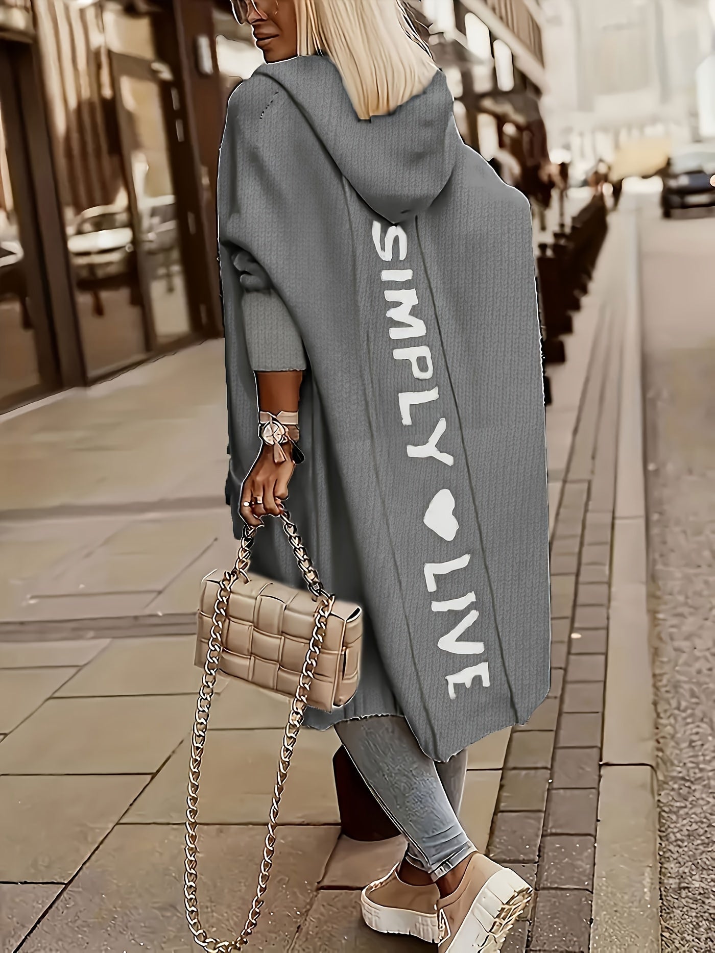 Casual Solid Color Long Sleeve Open Front Hooded Cardigan for Fall And Winter Cardigan for Women, Loose And Outerwear, Perfect for Commuting And Casual Outfits