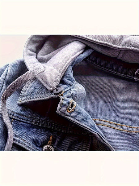 Women'S Detachable Hoodie Denim Jacket Casual Hooded Buttons Long Sleeve Jean Jackets Coat With Pockets, Suitable For Daily Commuting, Dates And Dinners