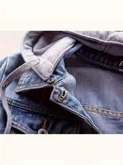 Women'S Detachable Hoodie Denim Jacket Casual Hooded Buttons Long Sleeve Jean Jackets Coat With Pockets, Suitable For Daily Commuting, Dates And Dinners