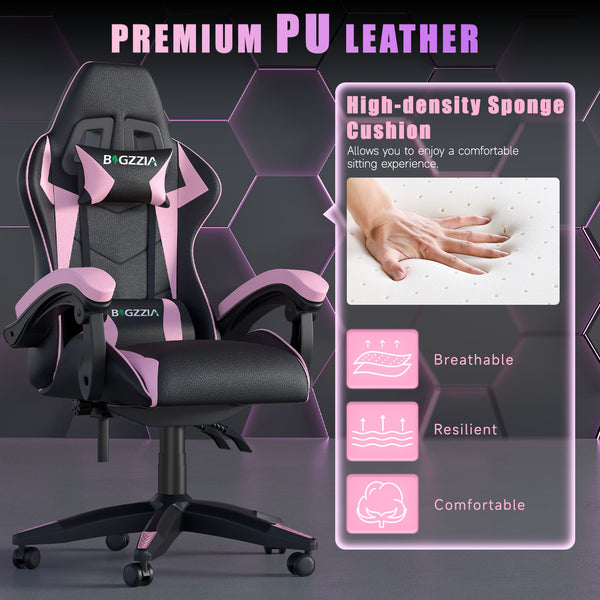GartistGo Ergonomic Gaming Chair - Gamer Chairs with Lumbar Cushion + Headrest, Height-Adjustable Office & Computer Chair for Adults, Girls, Boys (Without footrest)