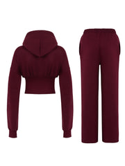 Women Corset Fit Hoodie and Trouser 2Pc Zip Tracksuit Set 2Pc Set with Zip Front, Long Sleeves and Straight Leg Pants, Perfect for All Seasons, Top Set