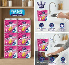 Little Duck Champion 2-Ply Kitchen Towel – 24 Rolls Bulk Pack – Absorbent, Food Contact Safe & Wet Strength Technology