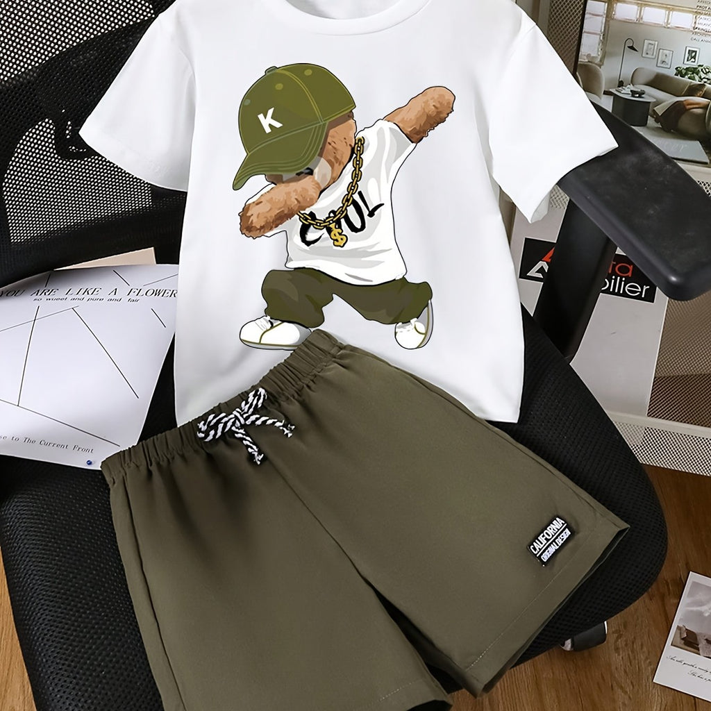 2pcs Set Boys' Casual T-Shirt and Shorts Set