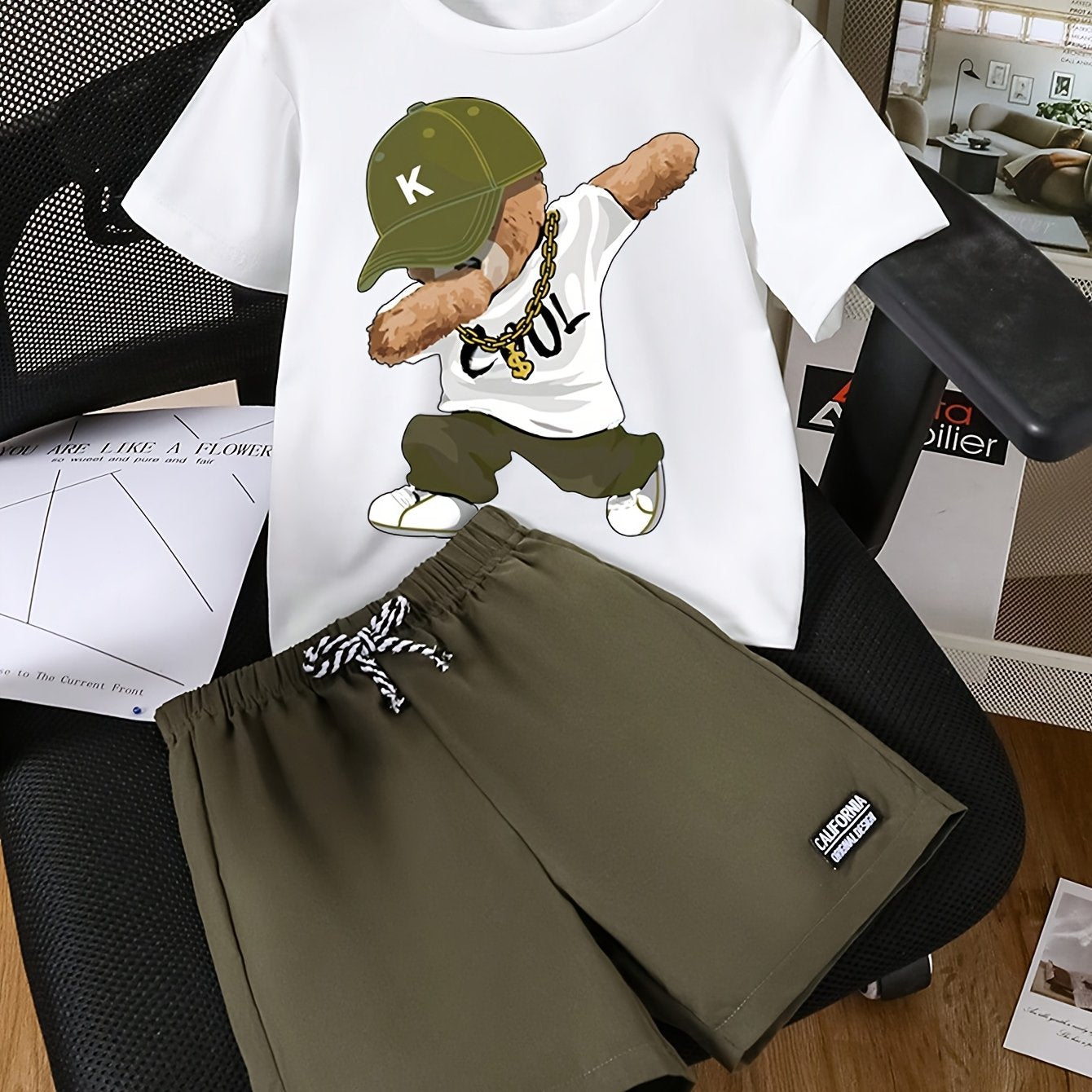 2pcs Set Boys' Casual T-Shirt and Shorts Set