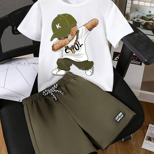 2pcs Set Boys' Casual T-Shirt and Shorts Set