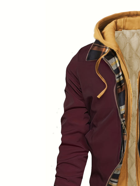 Pearson OBM Men'S Winter New Korean-Style Hooded Jacket, a Casual And Trendy Outerwear, Solid Color, Formal Style, with Zipper Details