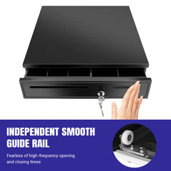Cash Box Money Till Drawer with 5 Bill 5 Coin Removable Trays, Cash Register Drawer Manual Open, Key-Lock Adjustable Removable Cash Tray Till