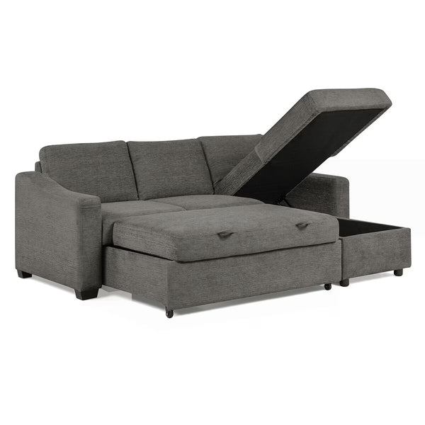 Coddle Aria Grey Fabric Convertible Sofa Bed with Chaise