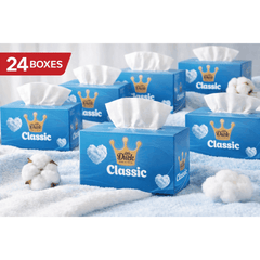 Little Duck Classic: Luxury Facial Tissue - 24 Box Bulk Case Pure 2-Ply Softness | Made in the UK | 90 Sheets per Box